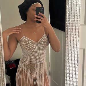 Elegant Silver Beaded Dress